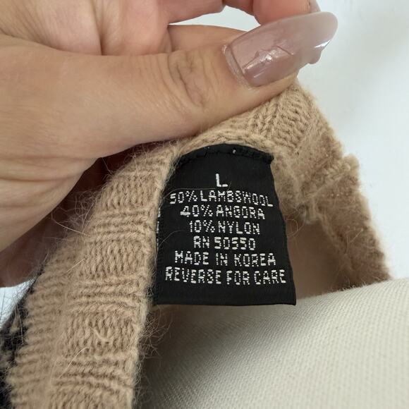 Vintage Reference Point Lambswool Angora Sweater Womans Sz L Fair Isle Tan Black - Picture 7 of 10
